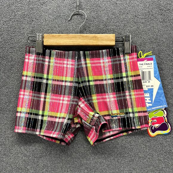 The Finals Shorts Junior 26 Pink Black Plaid Diamond Swim Bottom Swimwear - Picture 1 of 11